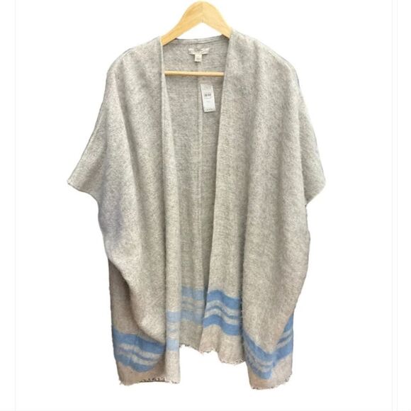 NWT Loft Grey Stripe Detail Shawl Cardigan M/L - Picture 1 of 4
